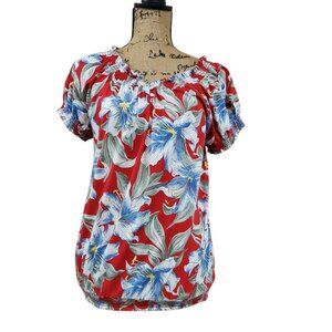Chaps Floral Peasant Style Top with a Smocked Scoop Neckline Size Petite XL NWOT